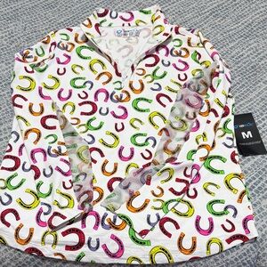 IBKUL White Pullover with Multicolor Horseshoe Print